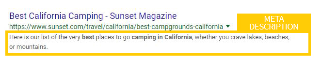 meta description in search results